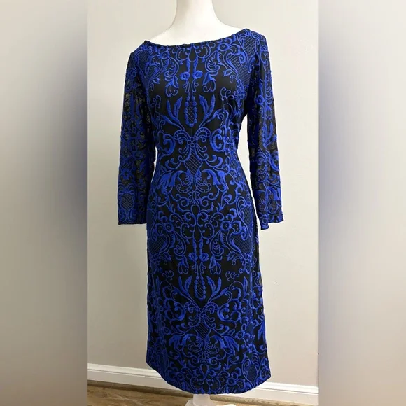 JS Collections Royal Blue and Black Long Sleeve Dress - Picture 3 of 5